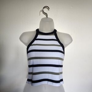 Cotton On Black, White, and Tan Striped Crop Top